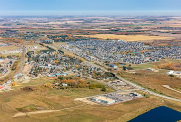 Aerial picture of retail center in Blackfalds Alberta