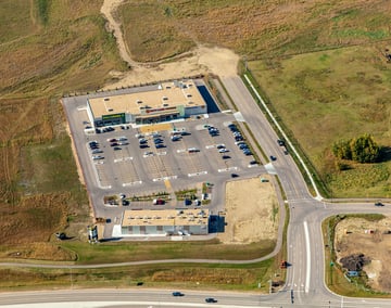 Aerial picture of retail center in Blackfalds Alberta