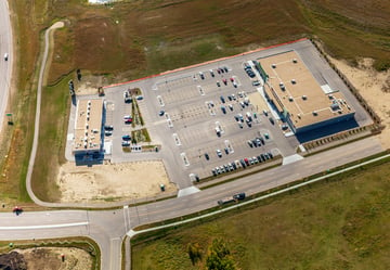 Aerial picture of retail center in Blackfalds Alberta