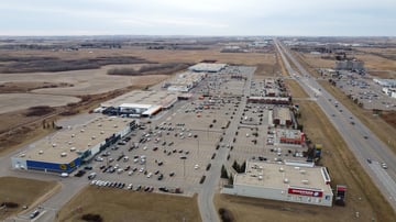 Shopping center aerial view - Brentwood Commons in Lloydminster